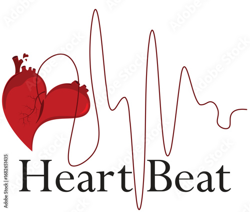 heart beats vector illustration. human heart beat with red heart shape and pulse. isolated in white background 