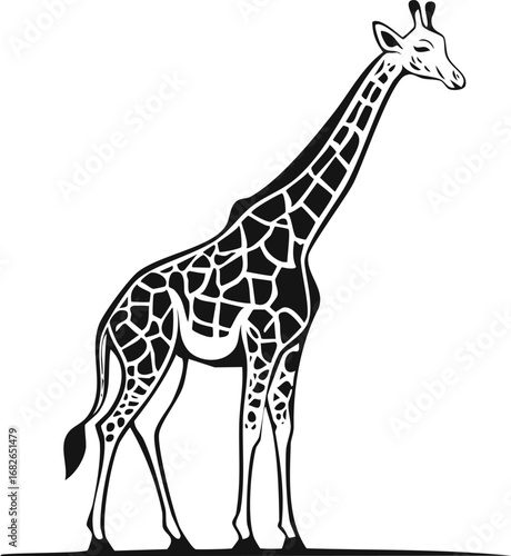 Giraffe Animal Vector Logo in Black and White, Minimalist and Simple Design, Ideal for Wildlife Branding, Nature Illustration, and Unique Animal Identity
