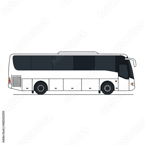 A clean 2D flat vector illustration of an intercity bus, featuring luggage compartments in a minimalist side profile view with solid colors, isolated on a crisp white background.