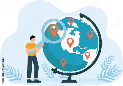 Businessman put new branch pin on world map, Growing business worldwide and global business expansion, Open company branches for business success concept,  

