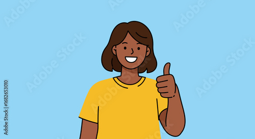 Smiling Woman Giving Thumbs Up Positive Gesture.