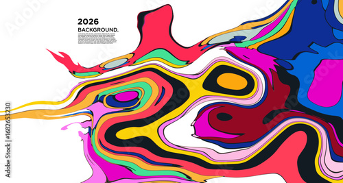 Abstract Psychedelic Brutalism Wave Blob Striped Motion Curves Composition Morphing Amoeba Fluid Shape Background