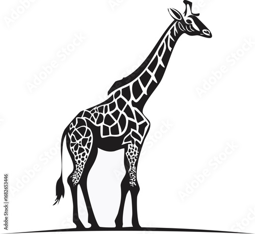 Giraffe Animal Vector Logo in Black and White, Minimalist and Simple Design, Perfect for Wildlife Branding, Nature Illustration, and Unique Animal Identity
