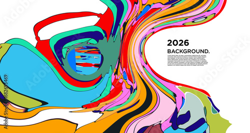 Abstract Psychedelic Brutalism Wave Blob Striped Motion Curves Composition Morphing Amoeba Fluid Shape Background