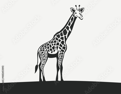 Giraffe Animal Vector Logo in Black and White, Minimalist and Simple Design, Perfect for Wildlife Branding, Nature Illustration, and Unique Animal Identity

