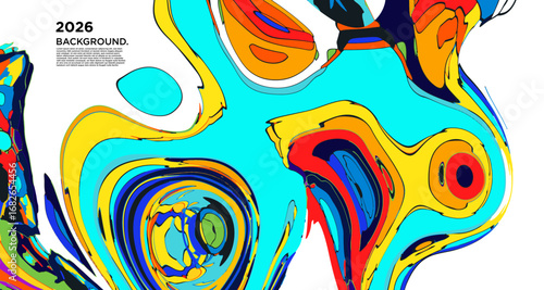 Abstract Psychedelic Brutalism Wave Blob Striped Motion Curves Composition Morphing Amoeba Fluid Shape Background