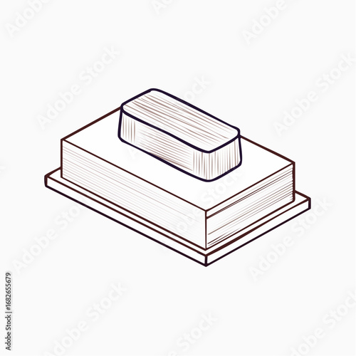 Hand-drawn sketch of a traditional office rubber stamp. Isometric line art illustration representing approval, official seals, and business documentation