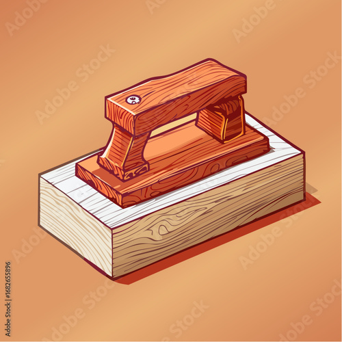 Hand-drawn illustration of a traditional woodblock stamp for fabric design and crafting