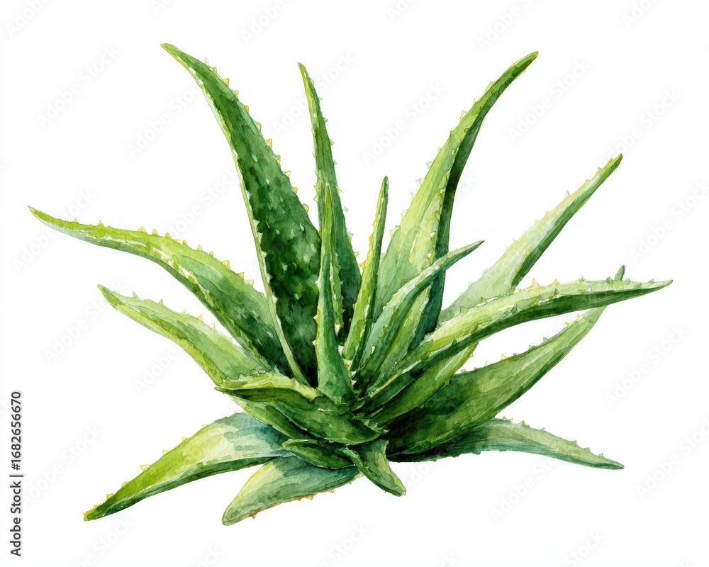 Fototapeta premium Hand Drawn Aloe Vera. Watercolor Botanical Illustration of Aloe Vera Plant for Alternative Care