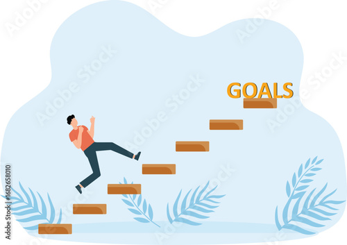 Businessman Conquer and Climbing Stairs Success for business success concept, 

