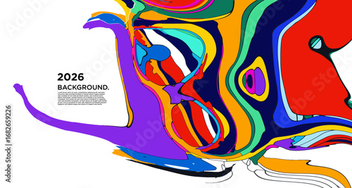 Abstract Psychedelic Brutalism Wave Blob Striped Motion Curves Composition Morphing Amoeba Fluid Shape Background