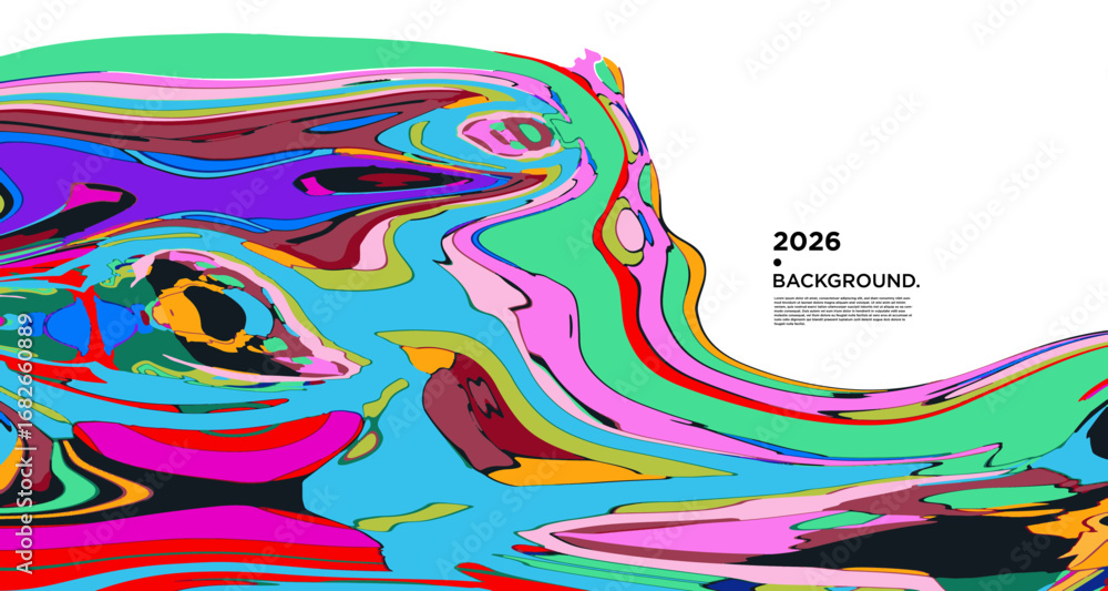 Naklejka premium Abstract Psychedelic Brutalism Wave Blob Striped Motion Curves Composition Morphing Amoeba Fluid Shape Background