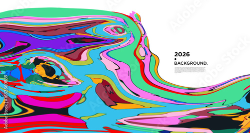 Abstract Psychedelic Brutalism Wave Blob Striped Motion Curves Composition Morphing Amoeba Fluid Shape Background