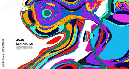 Abstract Psychedelic Brutalism Wave Blob Striped Motion Curves Composition Morphing Amoeba Fluid Shape Background