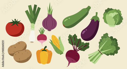 A Vibrant Collection of Colorful Vector Vegetables for Healthy Eating Promotion