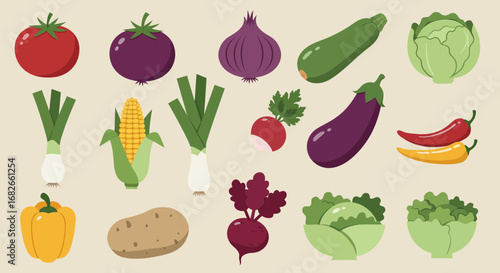 Colorful assortment of fresh cartoon vegetables illustrating healthy eating habits