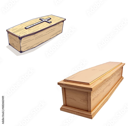 Vsai two wooden coffins representing death and burial