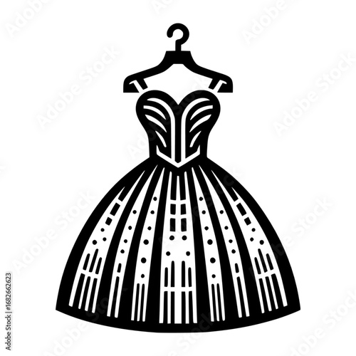 Stylish wedding dress black vector icon with transparent background 