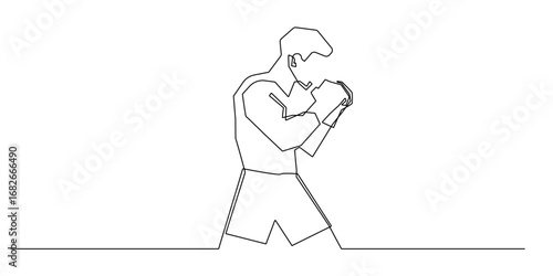 continuous line of boxer.man in ready to punch pose.one line drawing of boxing sport concept,championship,competition.single line vector illustration