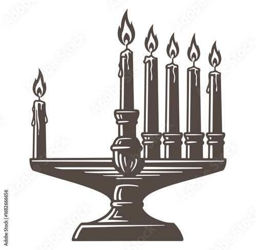 Menorah illustration of burning candles celebrating hanukkah holiday isolated on white background