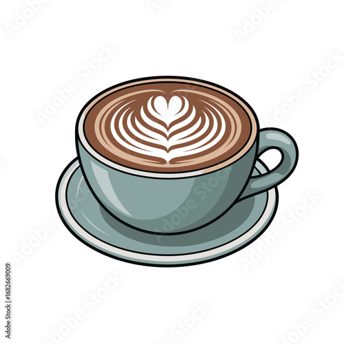 Cup of coffee with latte art heart shape on white background cappuccino