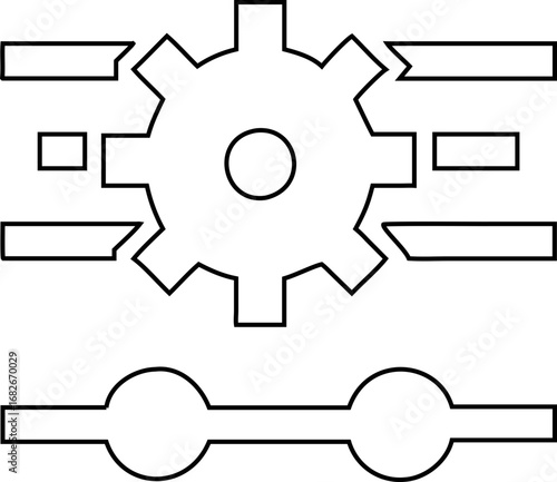 Flat line gear icon for system optimization, tech support, and user preference menus.
