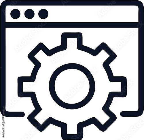 Gear vector symbol for setup tools, maintenance apps, and system optimization icons.