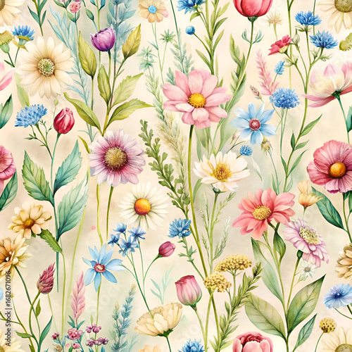 Watercolor Wildflowers. A Delicate Floral Pattern