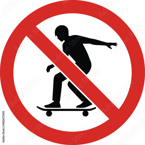 No skateboarding allowed Red circle prohibition sign vector graphic