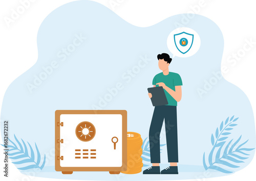 Money protection in business and investment and assets, Safe business economy and financial savings insurance concept,

