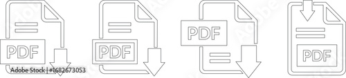 PDF file format icons set. PDF file download symbols. Format for texts, images, vector images, videos, interactive forms, Vector illustration !