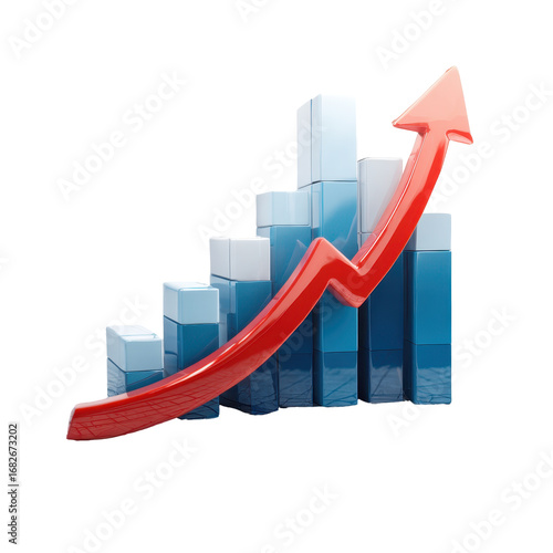 Upward Trend Growth Success Business Chart Graph Red Arrow Blue Blocks, isolated on a transparent background