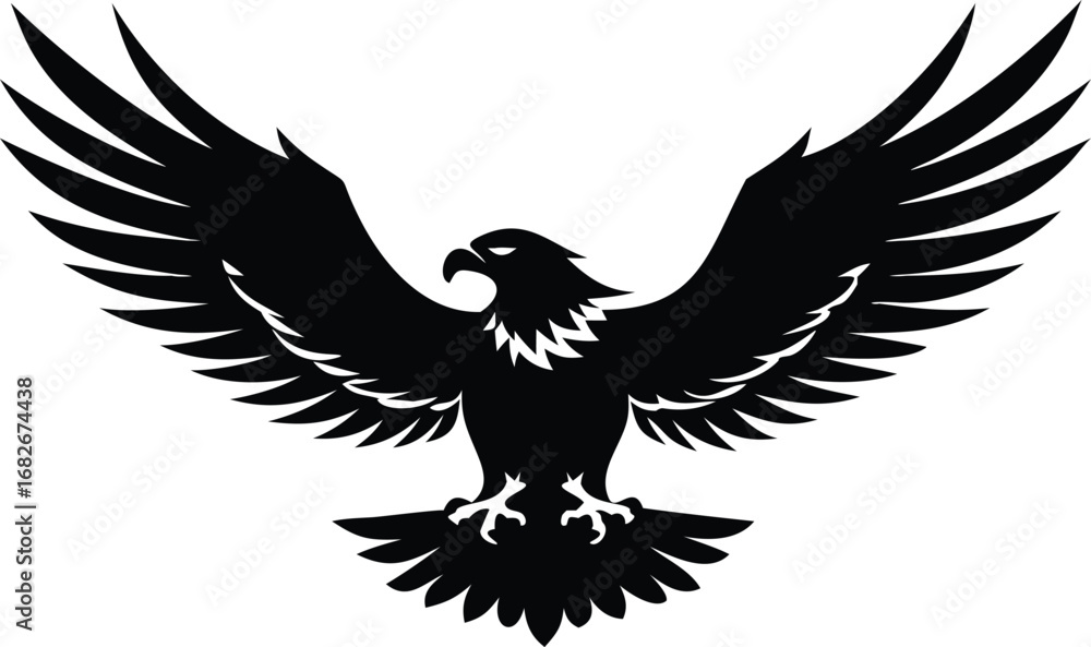 Fototapeta premium Majestic eagle with wings spread wide in a bold black silhouette