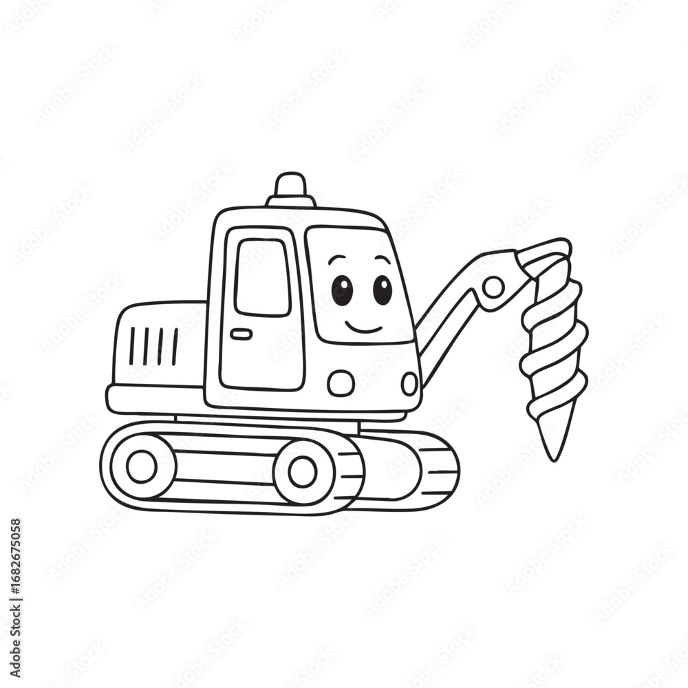Naklejka premium Cartoon Drill Machine Kids Coloring Page