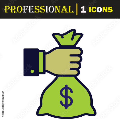 Vector art of hand holding a money bag with dollar sign icon, symbolizing earning, receiving, or holding wealth