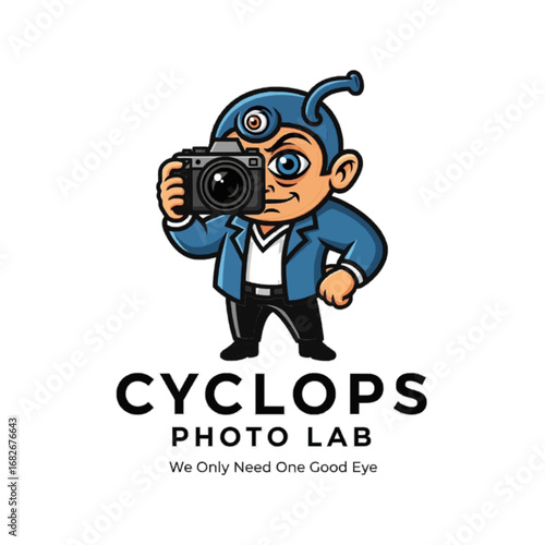 Clever Cyclops Character Mascot Logo for a Photography Studio or Photo Lab
