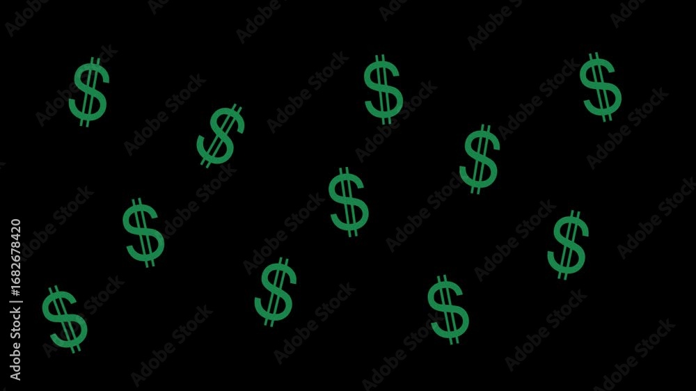 Dollar Sign Fall in Animation Wiggle effect Alpha channel 4k
