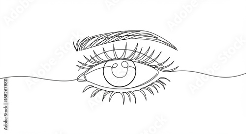 Smiling cartoon eye with eyelashes and eyebrow
