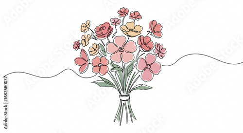 Colorful floral bouquet illustration with wavy line
