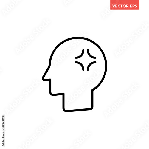 Black single anger in head line icon, simple out of control and irritability flat design pictogram vector for app ads web button ui interface elements isolated on white background