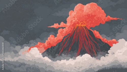 Erupting volcano, dramatic clouds (1)