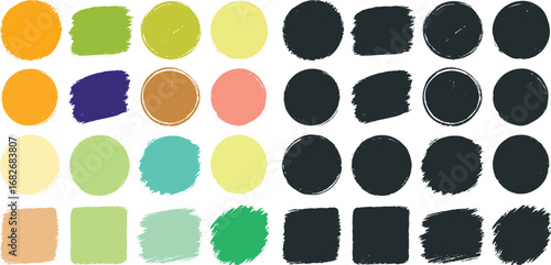 Vibrant Colorful Circle and Square Brushstroke Icons for Design Projects