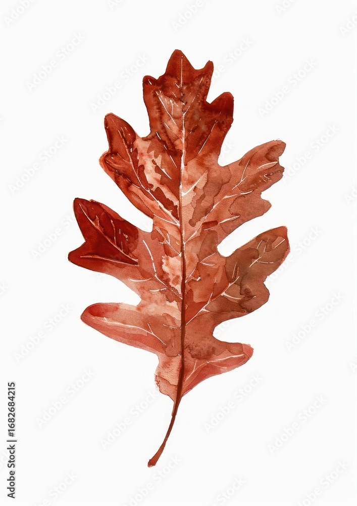 Fototapeta premium Watercolor autumn oak leaf illustration