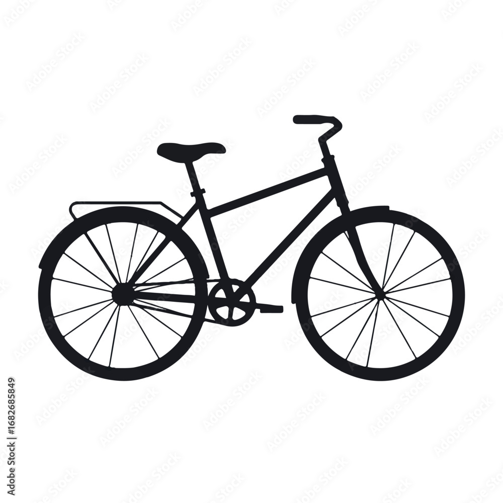 Fototapeta premium A stylized 2D flat vector illustration of a bicycle, presented in a minimalist side profile with a solid color scheme, is cleanly isolated on an expansive white background.