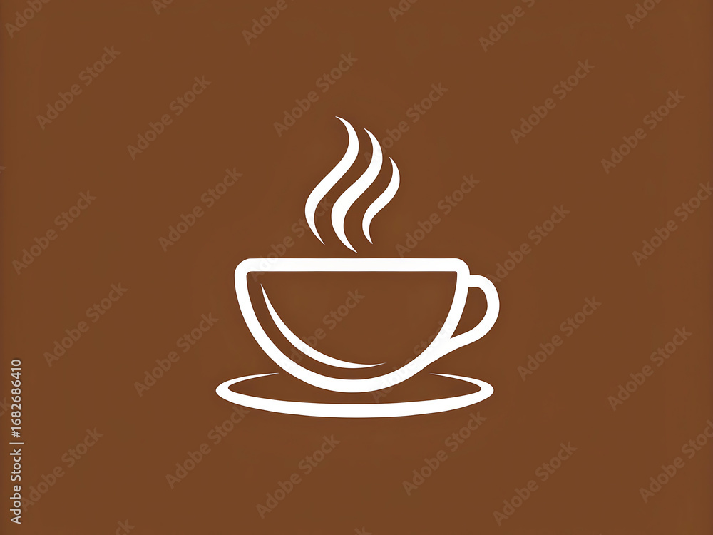 Fototapeta premium Minimalist coffee cup icon with steam on a brown background, perfect for cafe branding and design