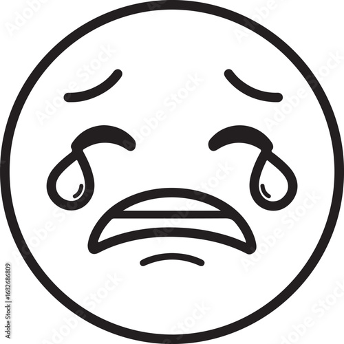 Crying Emoji Face with Tears and Open Mouth in Outline unhappy