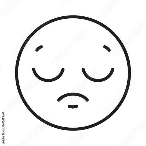 Simple sad face emoji with closed eyes and a downturned mouth unhappy sorrowful