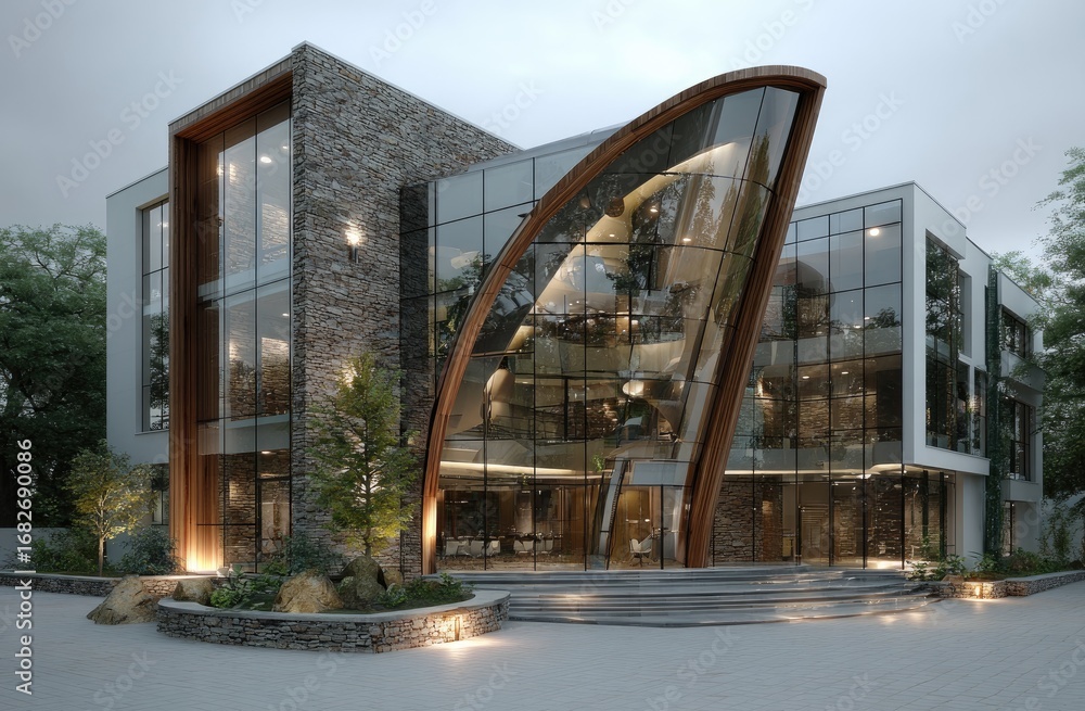 Obraz premium Modern, elegant, stone & glass office building
