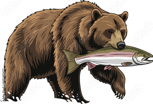 grizzly bears triumphant salmon catch a powerful alaskan wildlife encounter, isolated on transparent background
