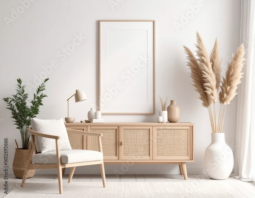 Mock up for panoramic photo presentation, photorealistic design with furniture